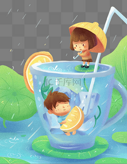 夏日处暑雨滴柠檬冰饮