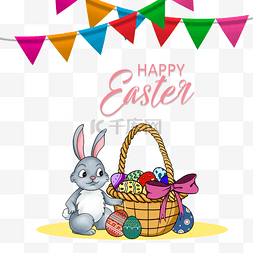 小兔子彩蛋篮子图片_彩旗复活节兔子彩蛋