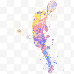 球装饰图片_女网球运动员墨迹剪影