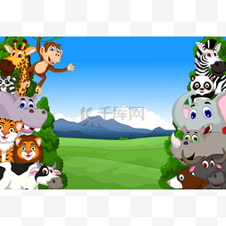 丛林中的动物图片_在丛林中的有趣动物卡通集合