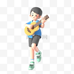 吉他弹奏者图片_3D立体C4D青年学生弹吉他人物形象