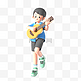 3D立体C4D青年学生弹吉他人物形象