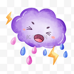 儿童绘画涂鸦海报图片_闪电云朵雨滴紫色广告模板