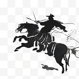蒙古科右中旗图片_骑马的男子水墨