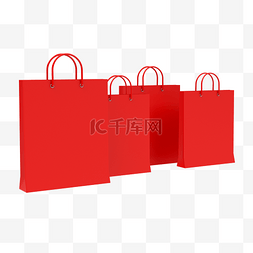 红色礼品袋图片_3D红色购物袋包装袋C4D