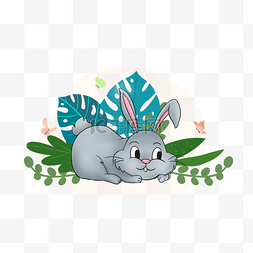 夏季热带植物兔子动物剪贴画