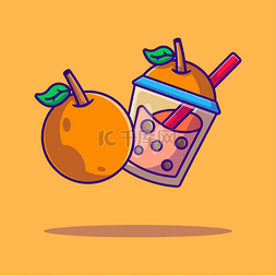 水果漫画矢量图图片_泡泡茶和橙色矢量漫画说明。泡茶