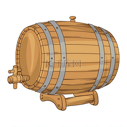 木插图图片_用于葡萄酒或啤酒的木桶的插图。