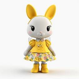 黄色的兔子图片_穿碎花裙的小兔子