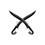 交叉的剑孤立的图标矢量弯刀黑色战士用锋利的刀片作战的武器马切特军刀孤立的交叉剑