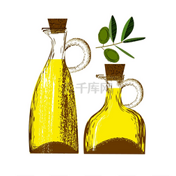 玻璃瓶中的橄榄油。