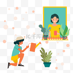 背景绿植插画图片_绿色健康运动年轻生活绿植浇水