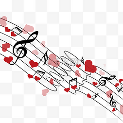 五线谱上的红色爱心音乐符号彩色