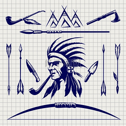 部落的图片_美国原住民印第安人素描。