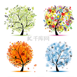 四季-春、 夏、 秋、 冬。艺术树