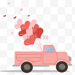 挂满了红色气球的卡通婚车