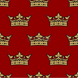 皇冠轮廓图片_丰富的红色背景上的金冠无缝背景