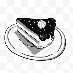 蛋糕线条黑白图片_盘子里的蛋糕创意黑白单色涂鸦
