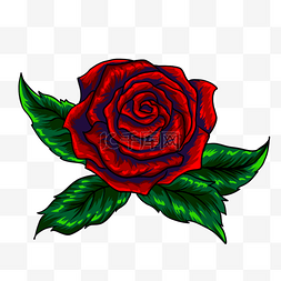叶片玫瑰图片_玫瑰花卉纹身卡通红色