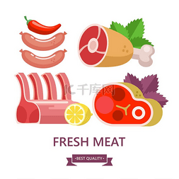 白色柠檬图片_鲜肉一套不同类型的肉牛排羊肉香