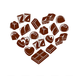 巧克力块和糖果的心。