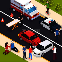 医护者图片_急救队的等距构图显示了一场车祸