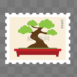 松树盆栽驼色日本邮票