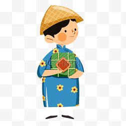 越南春节拿着粽子的蓝衣男孩