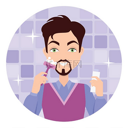 保湿元素图片_男人洗脸。洗脸，剃须，保湿。