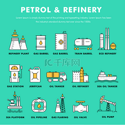 绿色生产图标图片_Modern petrol industry thin block line flat c