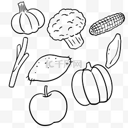 线描蔬菜水果图片_线描秋季南瓜玉米