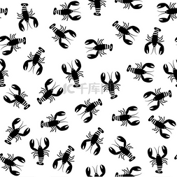 龙虾素材背景图片_小龙虾单色无缝图案黑色龙虾的平