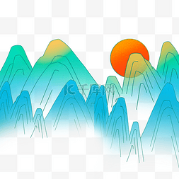 红日东升图图片_国潮中国风古风青山