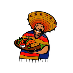 大餐厅菜单图片_一个穿着条纹雨披和一顶大墨西哥