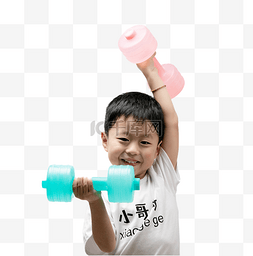 儿童男孩举哑铃运动锻炼