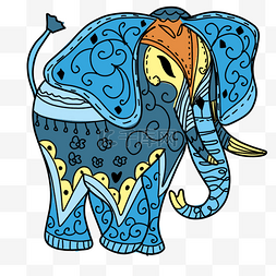 蓝色半侧面印度大象禅绕画象头神