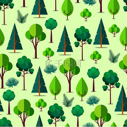 绿色的树木图形图片_在白色背景上隔离的绿色和蓝色矢
