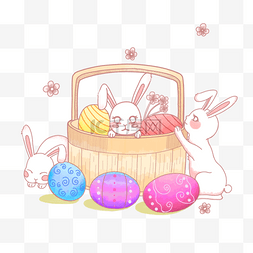 小兔子彩蛋篮子图片_复活节兔子彩蛋插画