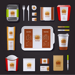 标志品牌图片_快餐企业形象带有一套包装和托盘