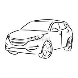 汽车概念。车辆草图，矢量手绘。