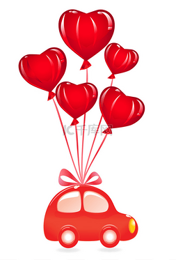 心形气球矢量图片_心形气球情人节的车。矢量图