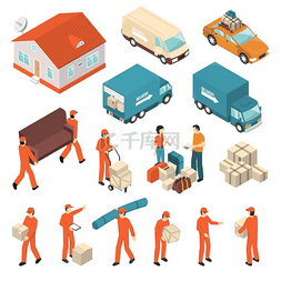 集合房子图片_移动公司服务等轴测图标集搬家公