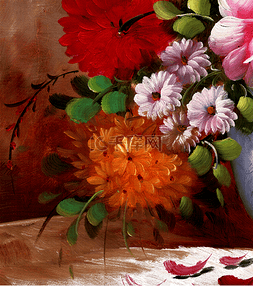 红色花朵油画图片_鲜艳的大丽花