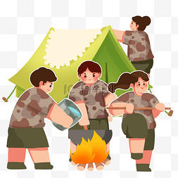 暑假假期军事夏令营烧火做饭