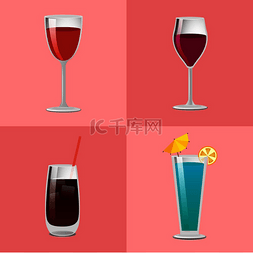 红色聚会图片_一套夏季鸡尾酒伏特加加可乐、蓝