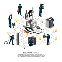 能源工作图片_等轴测电工构图带有可编辑的文本