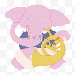 粉色大象图片_粉色吹竖琴的大象