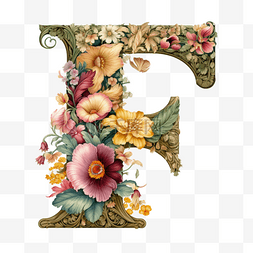 洛可可风格鲜花环绕字母系列字母
