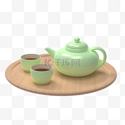 陶瓷茶具一套图片_3D立体仿真饮品茶饮绿色茶具