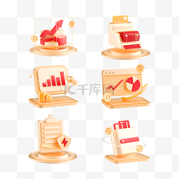 气候分析图片_红金3D立体C4D银行金融理财组合